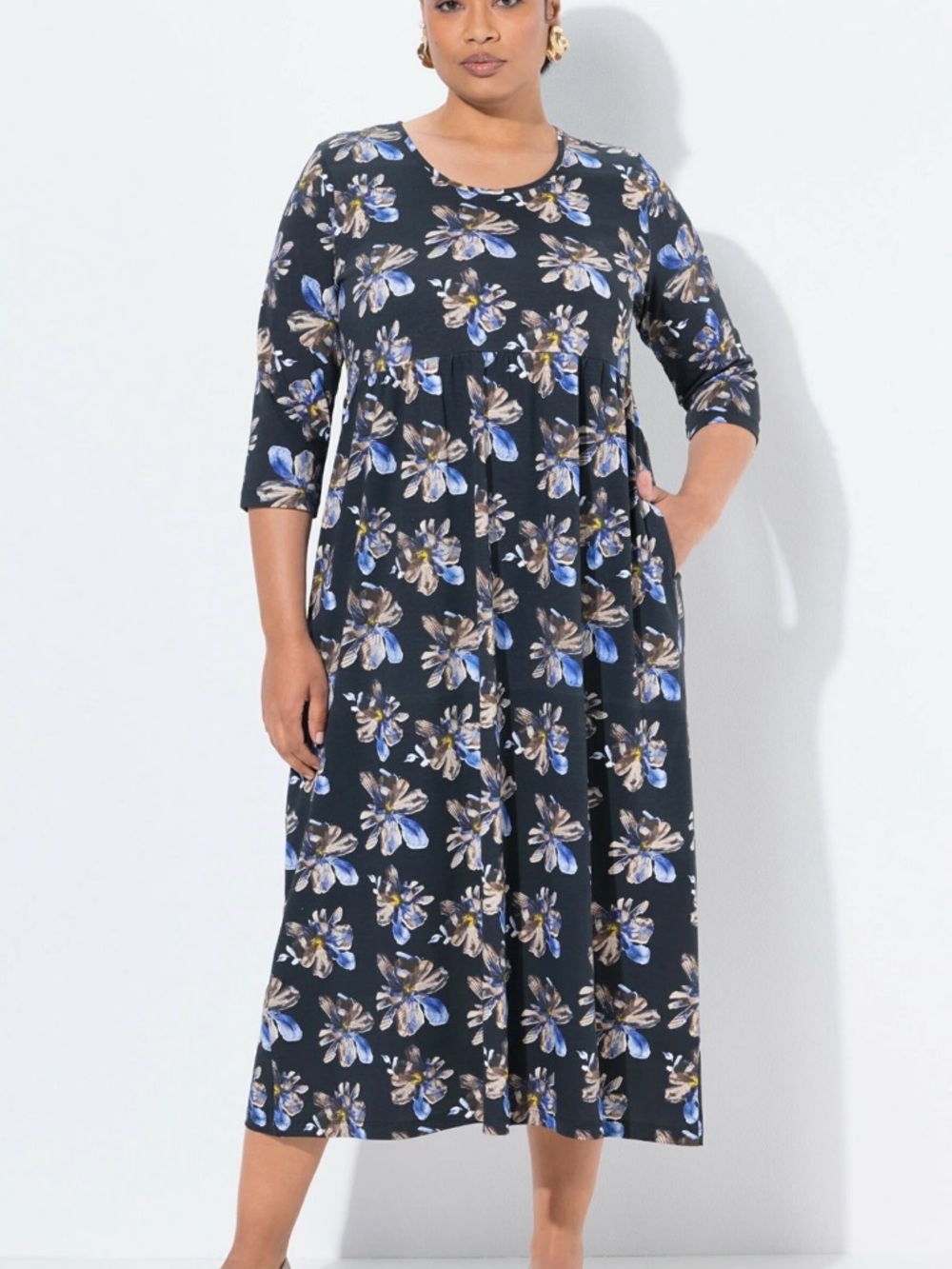 NWT Ulla Popken Floral 100% Cotton A Line Maxi Midi Dress Pockets Women’s US 16